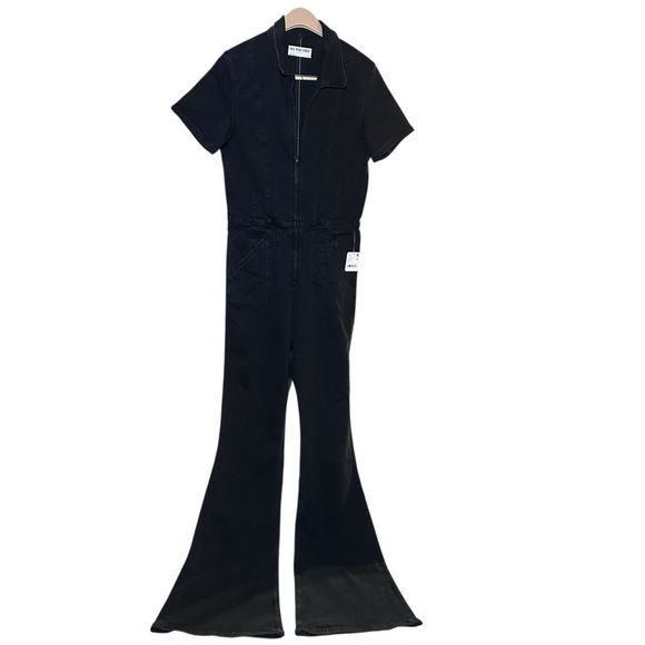 NWT We The Free Jayde Zip Up Flare Jumpsuit size Large Black Mamba Noir - Picture 3 of 6